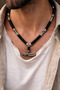 Men's Steel Necklace - Kemal Atatürk Signed Men's Steel Necklace with Hematite Stone - 2