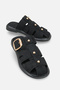 Delavana Black Suede Women's Buckle-Studded Daily Comfortable Stylish Sabo Slippers