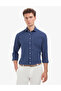 Navy Blue Linen Blend Regular Fit Striped Long Sleeve Shirt 50325330-Vr033