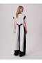 Button detailed, contrast color linen dress on the side - 3