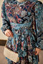 Women's Ethnic Pattern Waist Tie Dress Blue - 5