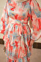 Women's Mixed Pattern Waist Tie Satin Dress Pomegranate Flower - 5
