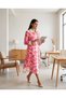 Women's Pink Orange Patterned Shirt Dress Long Sleeve Tunic - 3