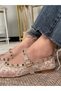 Zalvia Women's Black Lace Detailed Gold Buckle Round Toe Single Strap Ballerinas - 6