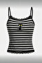 Black Gray Striped Black Cat Detailed Lace Collar Bow Y2K Strap Crop Top