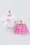 Girl's Knotted Single Jersey Blouse with Striped Layered Skirt 2-Piece Set - 6