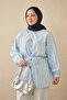 Women's Fine Line Pattern Waist Tie Shirt Baby Blue - 3