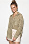 Women's Green Embossed Rose Pattern Transparent Chiffon Shirt 354 60286028 - 2