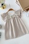 Girl's Cotton Gray Dress with Floral Detail - 2