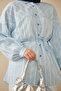 Women's Fine Line Pattern Waist Tie Shirt Baby Blue - 4