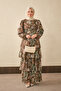 Women's Ethnic Pattern Waist Tie Dress Khaki Green - 5