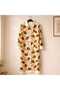 Women's Khaki and Orange Patterned Shirt Dress Long Sleeve Maxi Tunic - 6