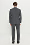 Men's Dark Gray Slim Fit Slim Fit Mono Collar Checkered Flexible Suit with Flap Pockets - 7
