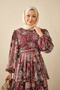 Women's Ethnic Patterned Waist Tie Dress Burgundy - 2
