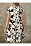 Women's Short Sleeve Crew Neck Patterned Ruffle Single Jersey Dress - 3