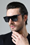 Men's Black Frame Black Glass Red Edge Detail Sunglasses - 2