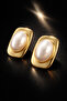 Gold Color Pearl-Looking Rectangular Earrings Non-Tarnish Plated Stylish and Modern Design - 6