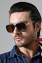 Men's Matte Brown Gold Frame Detail Brown Glass Sunglasses - 6