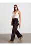 72685 Scarf Detailed Fabric Trousers-Brown - 5