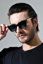 Men's Black Frame Black Glass Sunglasses with Gold Edge Detail - 6