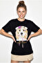Women's Black Print and Sequin Detailed Bow Basic T-Shirt 7643 60286115 - 4
