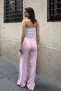 Women's Pink Linen Loose-Fit Palazzo Trousers - 7