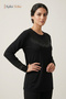Women's Black Yakamoz Patterned Collar and Sleeves Embroidered, Stoned Mother Combed Cotton Blouse - 2