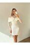 Lace Detailed Bow Collar Mini White Dress for Events and Weddings - 4