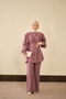 Women's Brooch Detail Hidden Button Suit Set Plum - 2