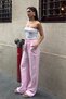 Women's Pink Linen Loose-Fit Palazzo Trousers - 4