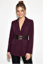 Women's Classic Blazer Jacket with Plum Lining and Double Belt Detail 8151 60286140 - 2