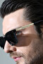 Men's Black Frame Black Glass Sunglasses with Gold Edge Detail - 7