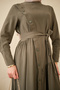 Women's Buttoned Skirt, Drawstring Waist, Tie-Up Dress, Khaki Green - 7