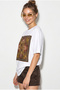 Women's White Ethnic Patterned Bead Embroidered Print Detailed Oversize T-Shirt 2128 60286123 - 2
