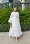 Women's Tulle Fabric Neck Tie Detailed Waist Tie Dress White - 6
