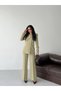 Women's Blazer Trouser Suit Khaki Asymmetric Collar