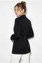 Women's Black Lined Garni Sleeve Detailed Belted Blazer Jacket 8146 60286139 - 5