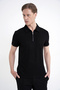 Slim Fit Stretch Cotton Zippered Polo Collar Black T-Shirt Ts 926 - 4