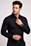 Men's Slim Fit Italian Collar Cotton Plain Black Shirt Gk 762 - 3
