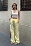 Women's Yellow Linen Loose-Fit Palazzo Trousers - 2