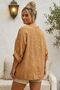 Italian Camel Pool Collar 3/4 Sleeve Washed Appliqué Casual 100% Linen Oversize Woven Blouse 80 74 - 4
