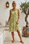 Italian Pistachio Green Pool Collar Sleeveless Patterned Lined Casual Silk Woven Dress 105 50 - 3