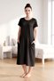 Women's Short Sleeve Pocket Detail Viscose Dress Pajamas 25234-2 Black