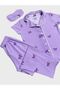 Suitable for Girls and Mother Cotton Lilac Ribbon Pattern Shirt Collar Buttoned Short Sleeve Sleepwear with Eyewear Pajama Set - 5