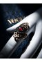 Vintage Women's Ring Bronze Authentic Jewelry Red Crystal Stone Openwork Model Adjustable - 6