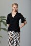 Back Lace Detailed Front Pleated Knitted Viscose Lycra Blouse / Woven Patterned Elastic Waist Non-Lycra Trouser Set - 7