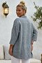 Gray Shirt Collar 3/4 Sleeve Buttoned Casual Linen Look Oversize Woven Shirt 75 72 - 8