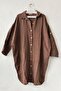 Brown Shirt Collar 3/4 Sleeve Buttoned Hidden Pocket Washable Muslin Oversize Woven Dress 101 72 - 6