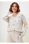 Floral Embroidered V-Neck Knit Sweater - 2