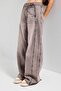 Women's Dark Denim 4S6-165 Barrel High Waist Fit Super Loose Cut Belt Detailed Design Denim Jean